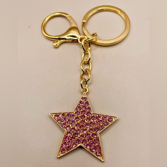 Accessories - Star pink rhinestone key chain. Key ring. Purse, bag, backpack charms. Bling